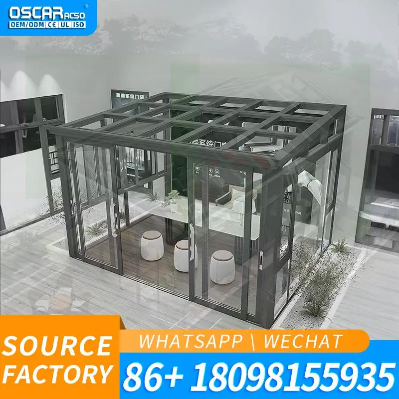 

4 Season Aluminium Glass Wall Mounted Sunrooms For Conservatory Solarium In Veranda sunroom