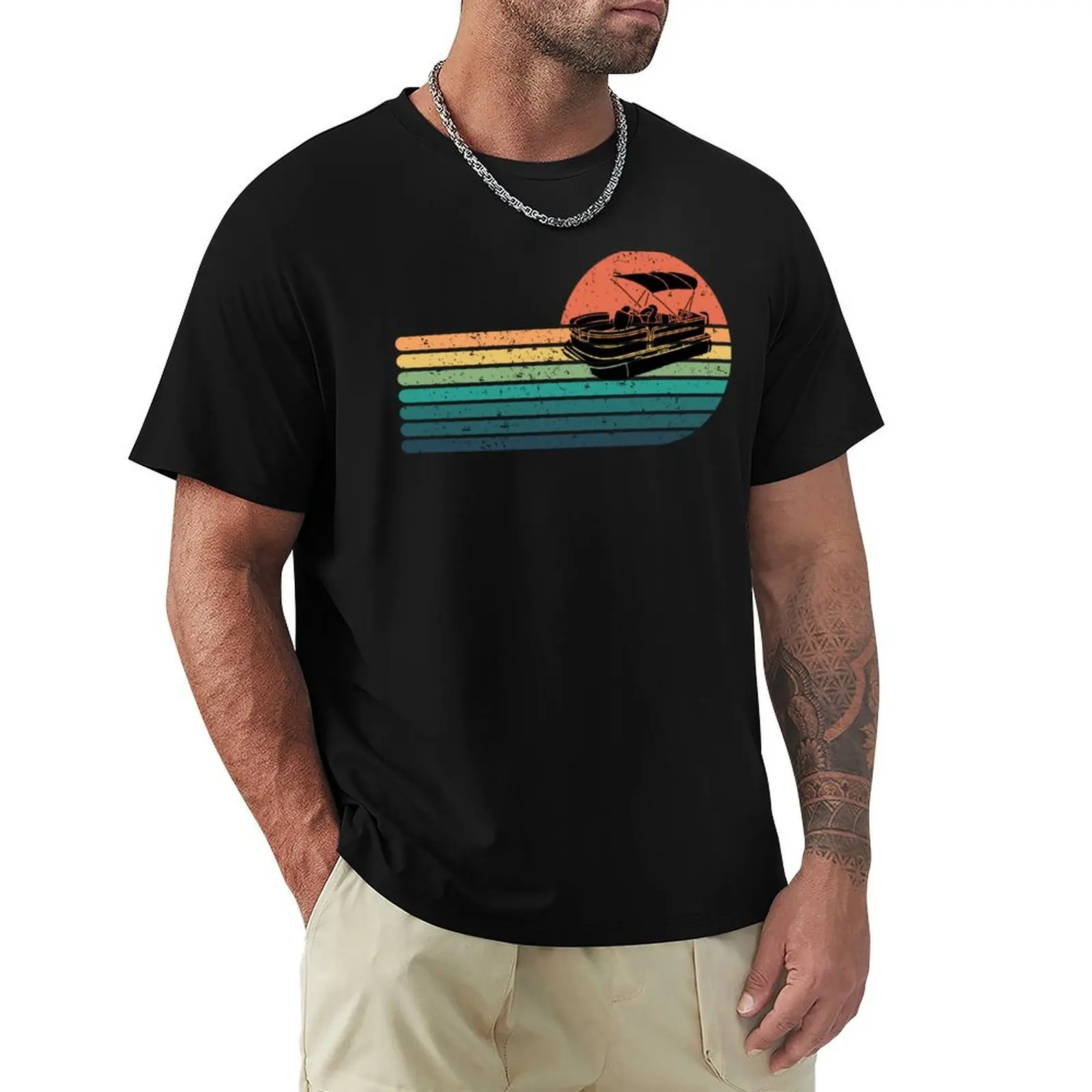 Vintage Style Pontoon Boat-Boating 90s T-Shirt t shirts cotton 100% T-Shirt