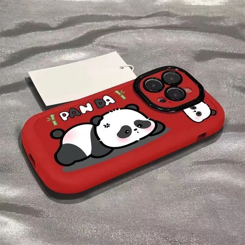 

cute cartoon panda red phone case for iphone 17 pro max 16 plus 15 14 13 11 silicone cover for iphone 12 pro xr xs x 8 7 se3 se2