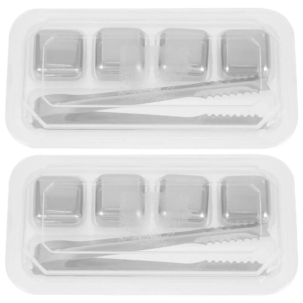 2Sets Stainless Steel Ice Cubes Reusable Whiskey Stones for Drinks Bar Home Gift Set with Clamp Storage Box Whiskey Stones - view 3