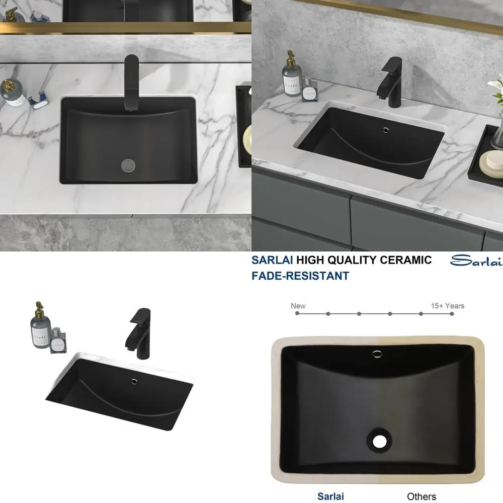 

18 x 14 Black Undermount Bathroom Sink with Overflow, Interior 16.25 x 11.89