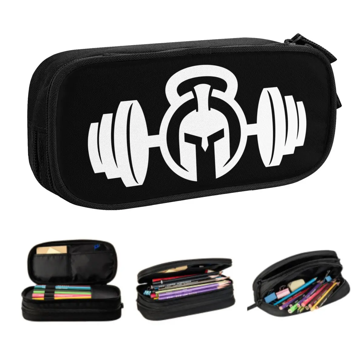 Custom Spartan Gym Logo Cute Pencil Case Boys Gilrs Large Capacity Bodybuilding Fitness Muscle Pencil Bag Students Stationery