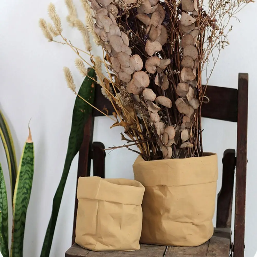 

Imitation Paper Bag Flowerpot Handicraft Simulated Vase Ornament Cement Hydroponic Flower Holder Living Room