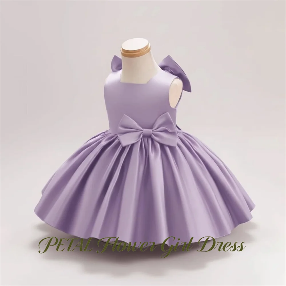 

Petal Purple Children Birthday Wedding Dresses Square Neck Sleeveless Flower Girl Dress with Bow Decor Princess Girls Dress