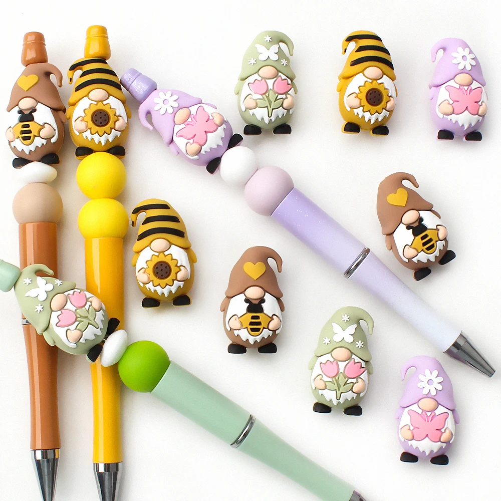 5/10/20/50PCS 3D Gnome Silicone Focal Beads Spring Sunflower Butterfly Tulip Designs Loose Rubber Beads for Jewelry Making