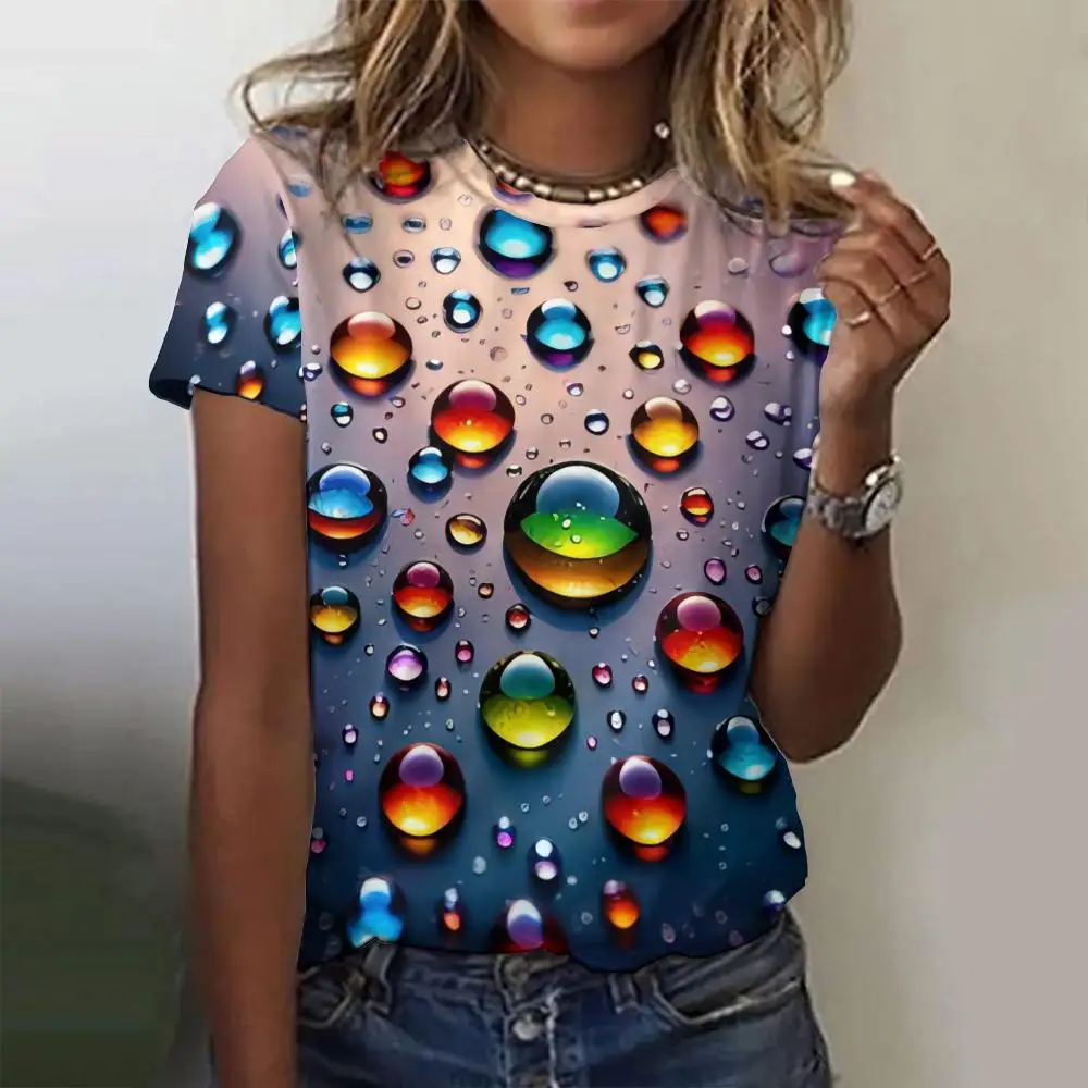 Summer Water Drops 3D Print T-Shirts Women Fashion Casual Short Sleeve T Shirt Y2k Harajuku Oversized Tees Tops Woman Clothing