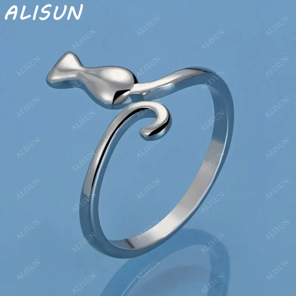 

ALISUN 925 Sterling Silver Kitten Open Ring For Women Men Fashion Jewelry Charm Grace Noble Wedding Accessories