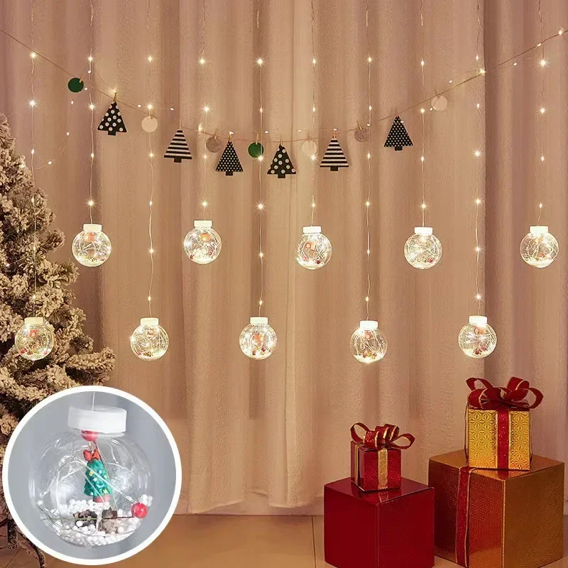 Pupazzo di neve albero di natale decorazione della finestra stringa tenda luce LED stringa di luce natale desiderio palla tenda luce colorata