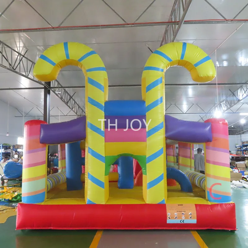 free shipment, 6x4x4m candy Inflatable Bouncy Jumping Castle with obstacle toys combo for sale