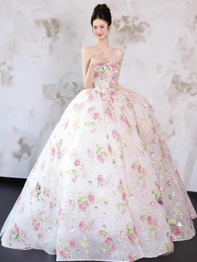 

Сухая струящееся платье, сладкий день рождения, церемония для взрослых, помолвка, юбка принцессы, длинное вечернее платье, корейский Sle Polye...