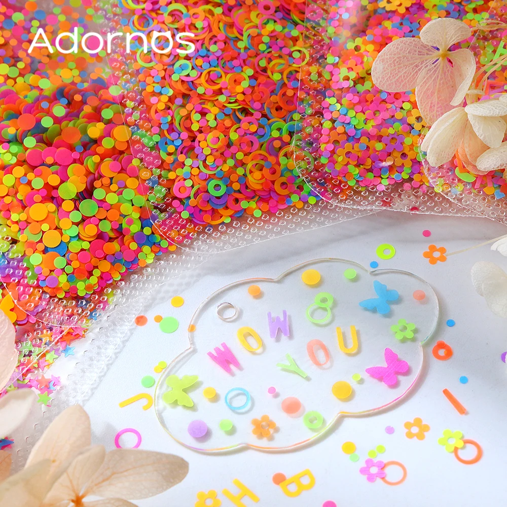 Epoksi reçine dolum için 6 torba floresan payetler yuvarlak kelebek mektup Neon Paillettes yaz DIY reçine kalıpları el sanatları dolgu