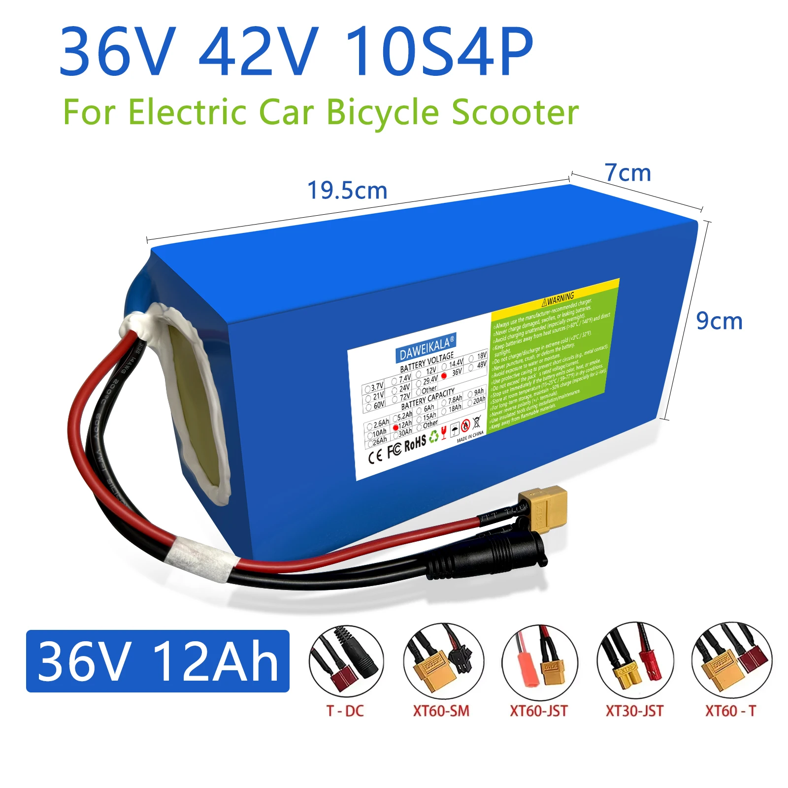 AliExpress DAWEIKALA 36V 42V 10S4P 18650 High-Capacity Power 42V 750W 1000W Lithium Battery Pack For Electric Car Bicycle Scooter Belt 30A BMS