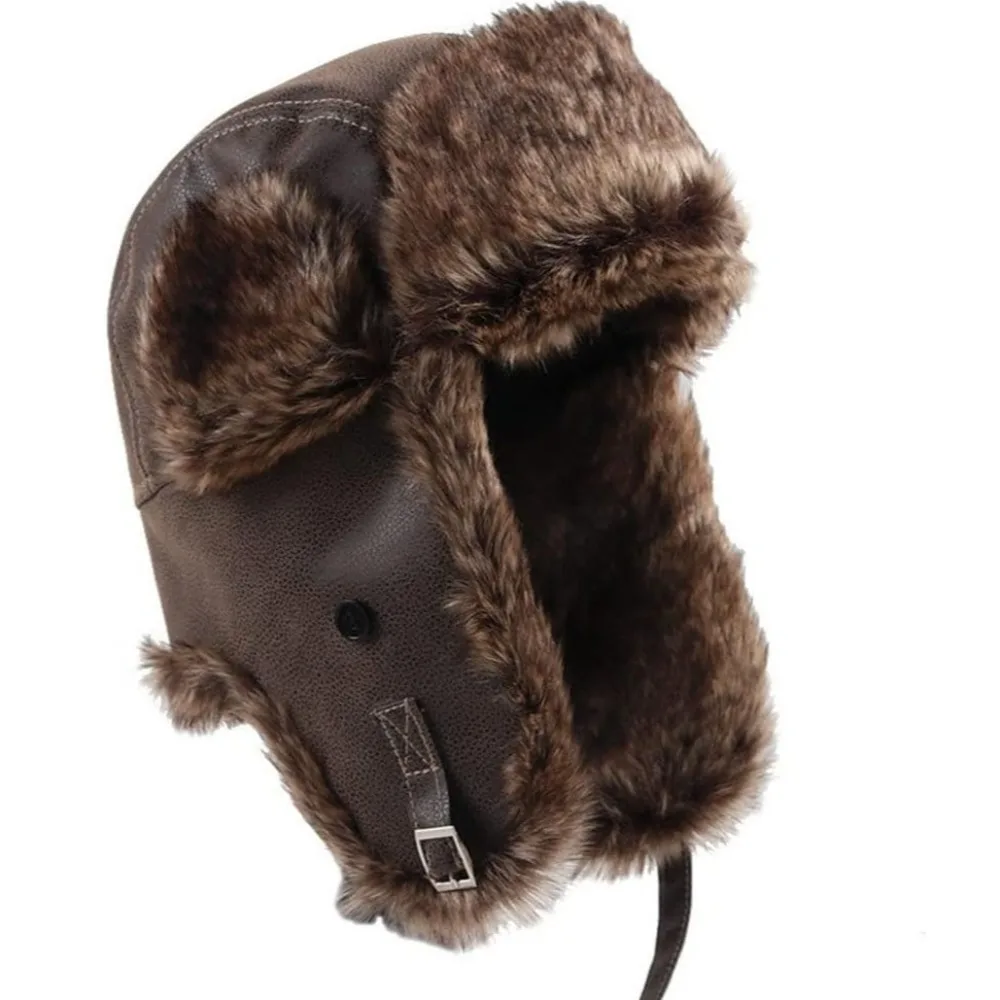 

Новая кожаная зимняя шапка-ушанка с подкладкой из искусственного меха, ветрозащитная шапка-пилот для женщин, для защиты ушей, для катания на лыжах
