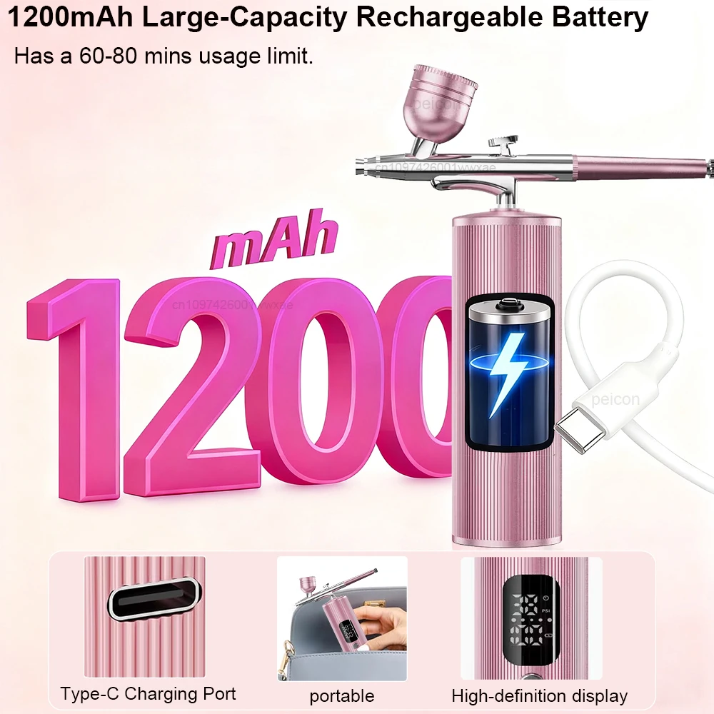 Aerógrafo com com compressor, aerógrafo recarregável, pistola multifuncional, kit de aerógrafo de pintura portátil com compressor para unhas