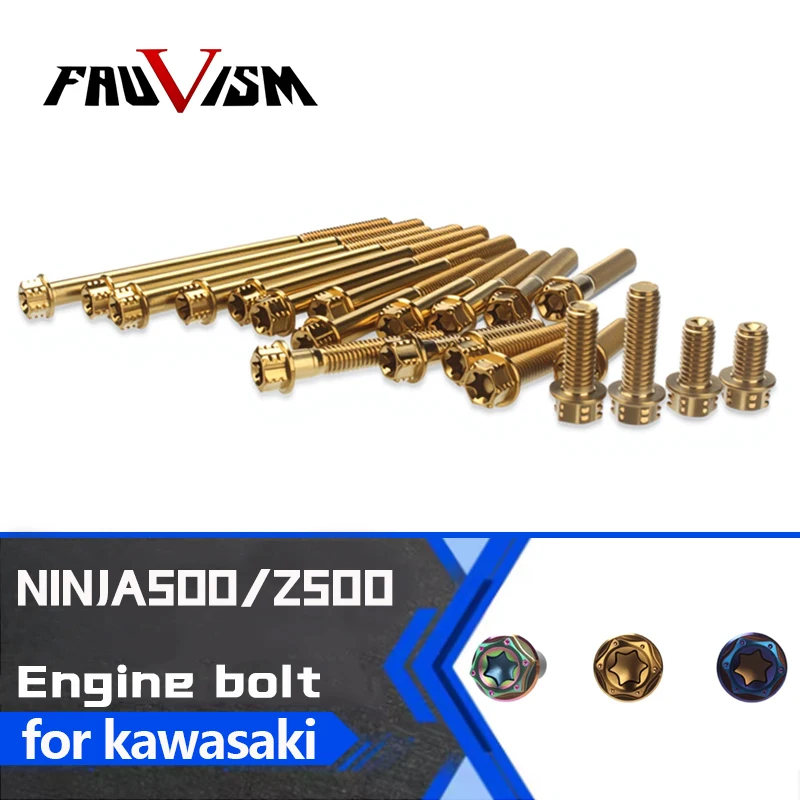 M6 stainless steel Torx bolts for Kawasaki Ninja 500/Z500 2024-2025, high-strength bolts for engine side covers, clutch covers,