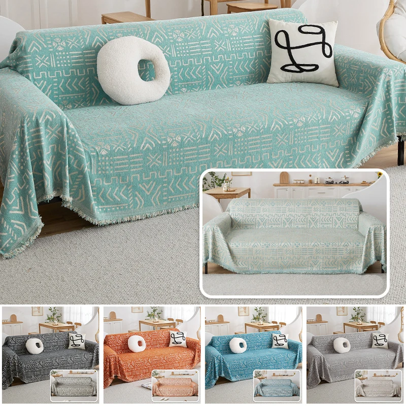 Chenille Sofa Throw Blanket Classic Stripe Sofas Covers with Tassel All-Inclusive Couch Towel Camping Picnic Blankets