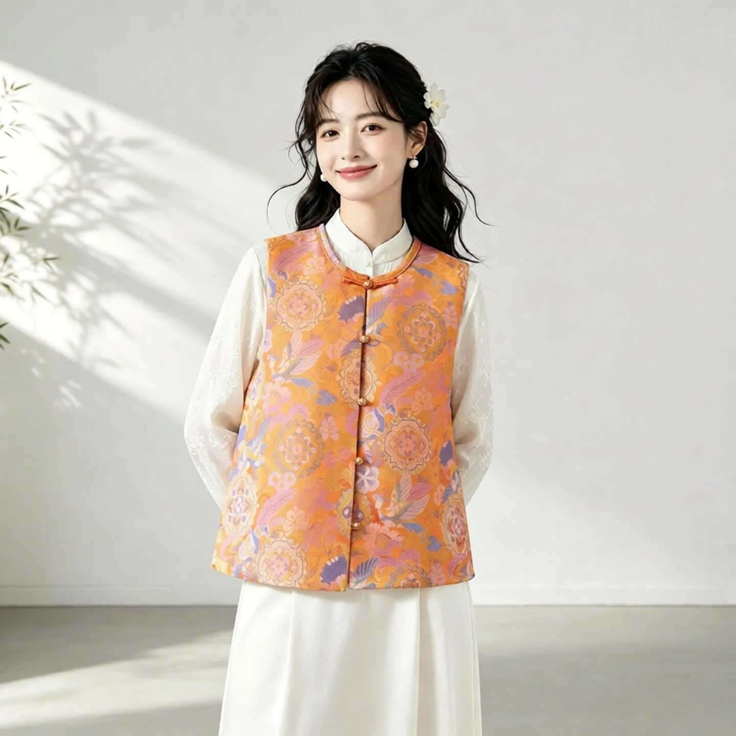 Winsleter-100%Real Silk Song Brocade Elegant Vest Coat, O Neck Floral, Women Vintage Chic Waistcoat, 2026 Autumn New C6O601CC