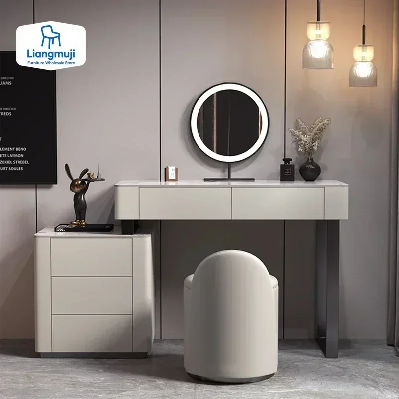 

Wood Modern Dresser Drawers Luxury Aesthetic Led Mirror Makeup Dressing Table Bedroom Storage Tocador Maquillaje Salon Furniture