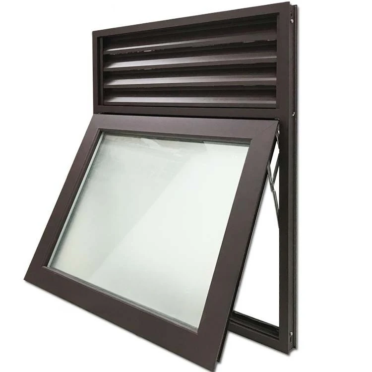French aluminum top hanging window waterproof frosted glass vertical shutters awning window bathroom