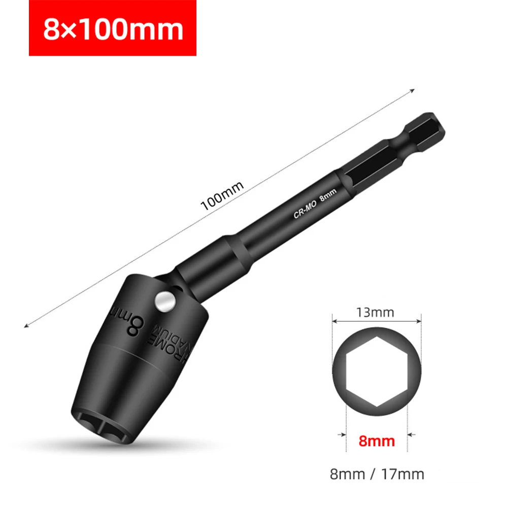1Pc 100mm Hex Socket H8-H19 360 Degree Rotatable Head 100mm Hex Shank For Electric Driver Drill Power Wrench Tool Parts
