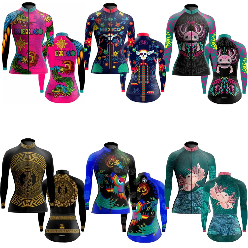 Mexico Women Long Sleeve Cycling Jersey Thin Or Winter Fleece Bike Contest Clothing MTB Maillot Ciclismo Mujeres