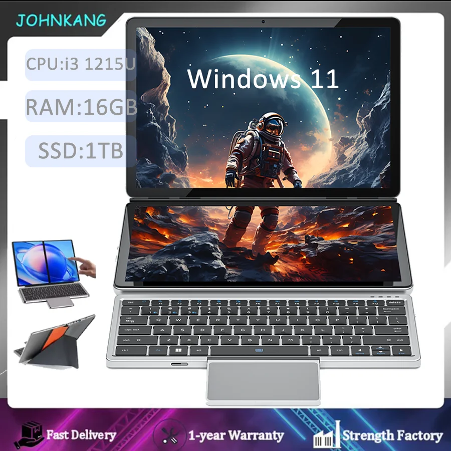 Dual Screen Laptop Intel i3 1215U 16GB DDR4L 512G SSD Touch Laptops 10.95+10.95