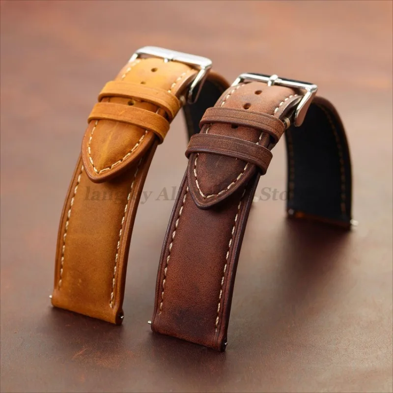 Leather Watch Strap 14mm 16mm 18mm 20mm 22mm 24mm for Samsung Galaxy Watch7/6/5/4 Vintage Brown Quick Release Universal Bracelet image 2