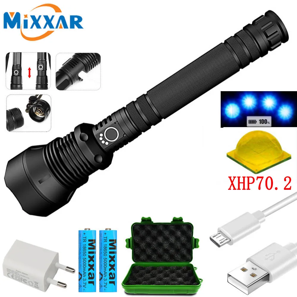 z30 Dropshipping LED Tactical Flashlight XHP70.2 Super Bright Waterproof Zoomable Torch 3 Mode Camping Outdoor USB Lamp Lanterna