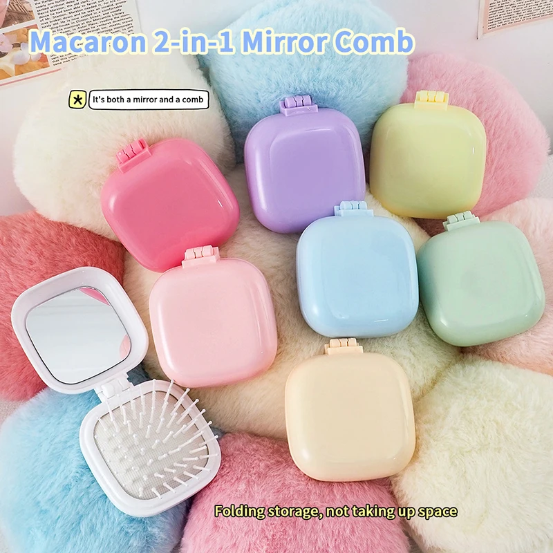 لطيف الحلوى الملونة وسادة هوائية مشط صغير الحجم السفر المحمولة تدليك مشط للطي مرآة مشط المرأة فرشاة شعر أداة التصميم