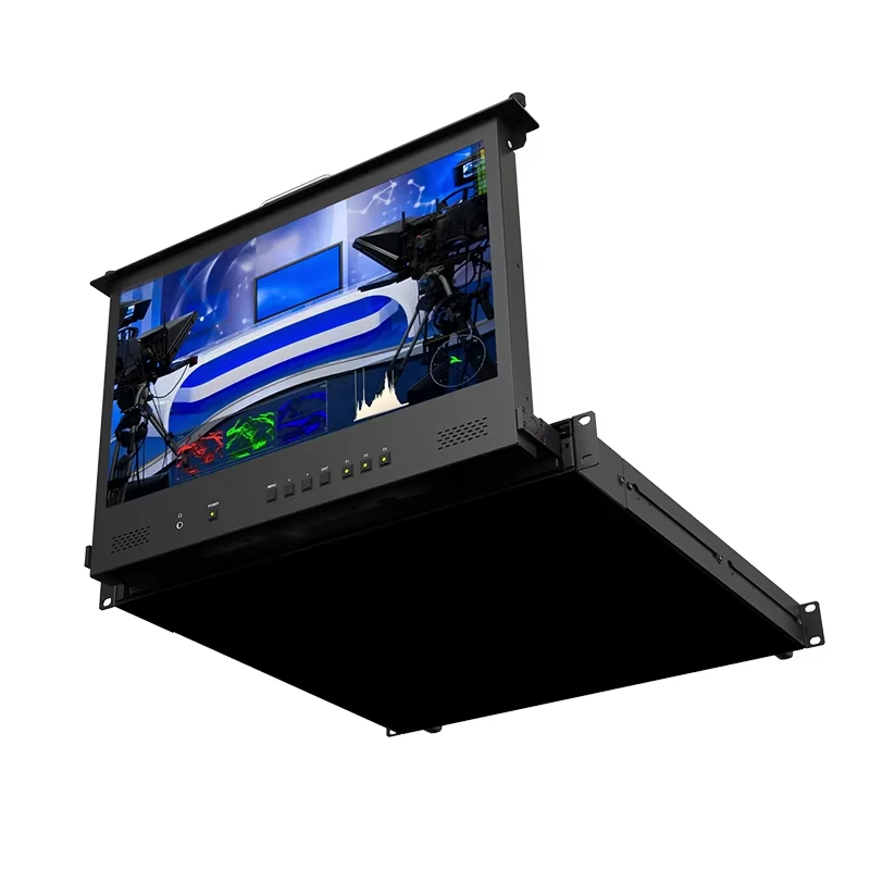 17.3 Inch 1920x1080 FullHD IPS Screen 1RU Pull-out Rackmount 4K MMonitor Support  2.0 Signal Input And Loop Output