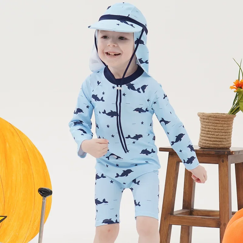 

Boys' Swimsuit, Dolphin Baby One-piece Sun Protection Quick Drying Swimsuit, 1-9 Years Old, Boys', Babies', Children's Swimsuit
