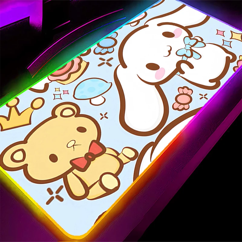 Mouse pad rgb cinnamoroll anime xxl kawaii, acessórios para jogos, teclado led, tapete de mesa, mousepad, luz de fundo