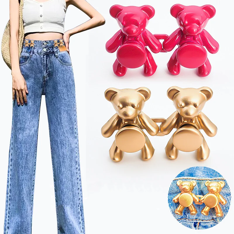 Cute Little Bear Metal Waist Buckle Removable Perforated Pin Holder Buckles Jeans Shirt Waist Adjustment Button Anti Detachment