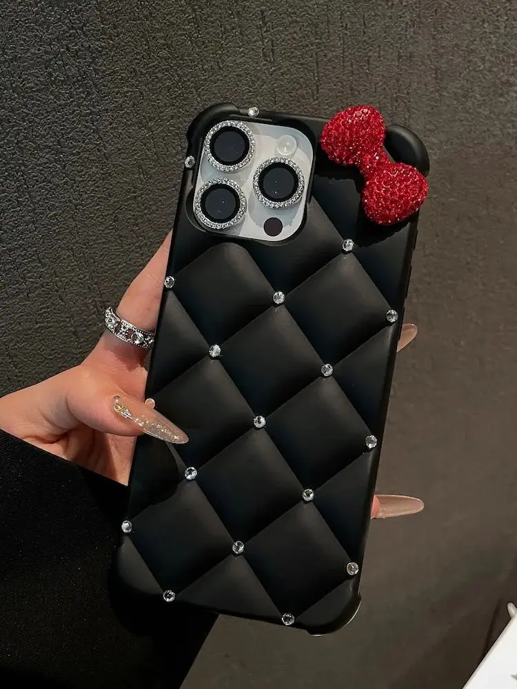 

Luxury Designer Kitty Bow Case for iPhone 16 Pro Max Glitter Diamond Bling Bling Phone Cover for iPhone 14 15 13 16e 12 Pro 11