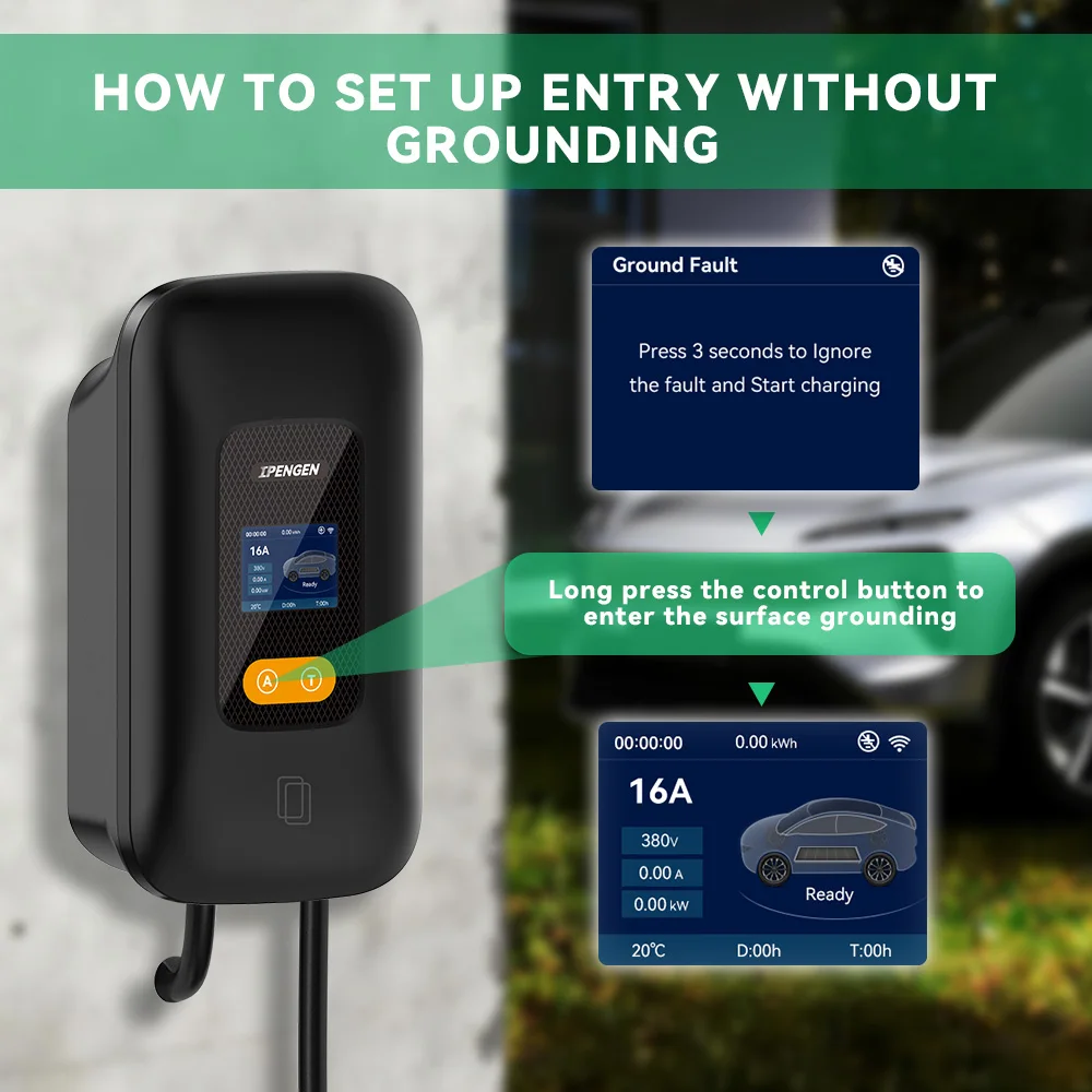 IPENGEN 11KW 16A EV Wallbox Charger Type2 with APP & RFID Card Control Electric Car Charging Station 5M Cable Adjustable Current