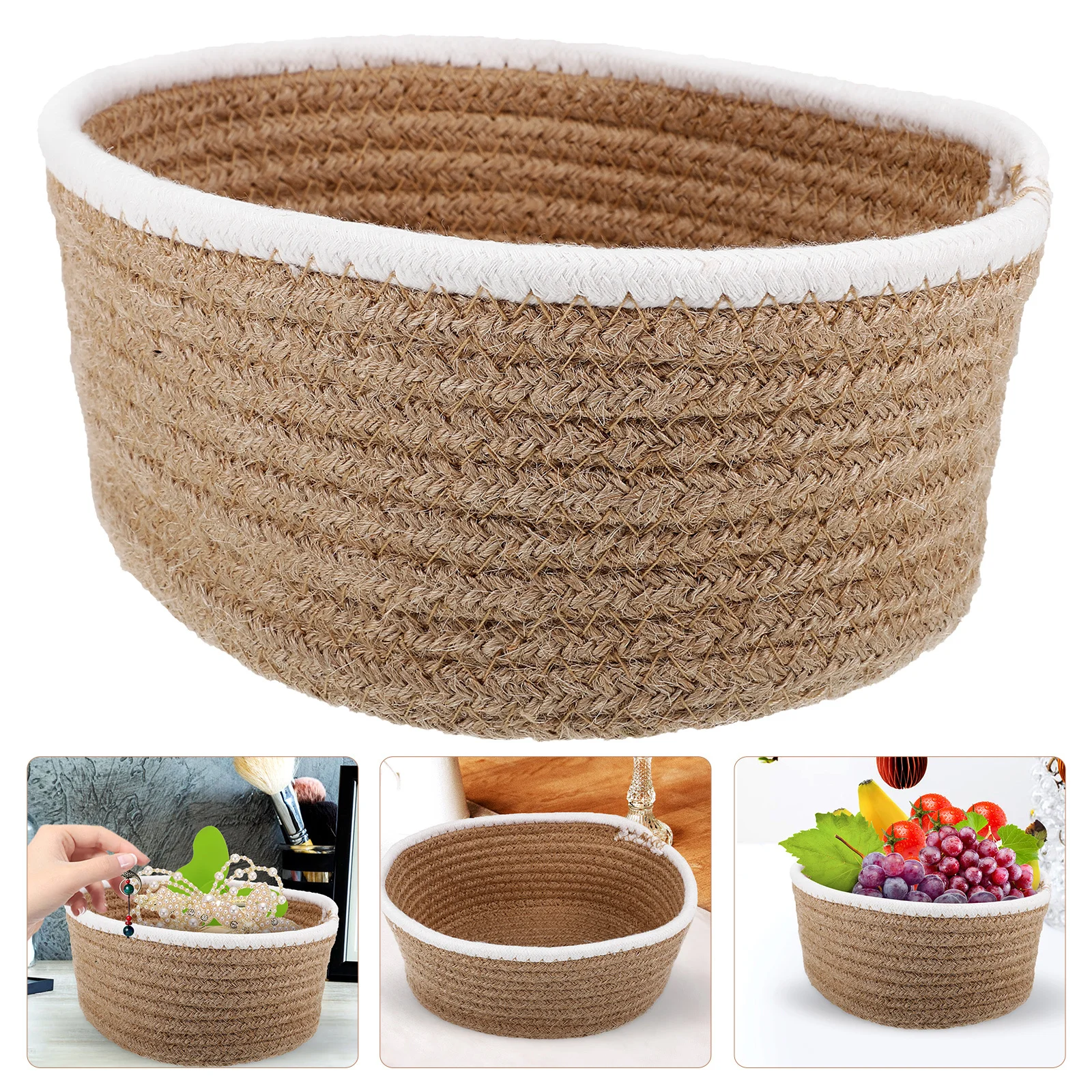 

Cotton Rope Woven Basket Round Handmade Storage Organizer For Snacks Cosmetics Sundries Home Desktop Bedroom Use