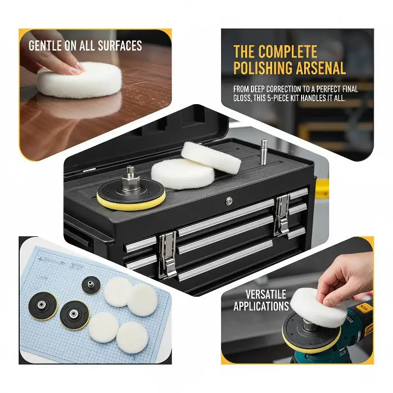 5 Pcs Car Polishing Pads Synthetic Fibers with Drill Adapter Waterproof for Auto Waxing Detailing Buffing Jobs