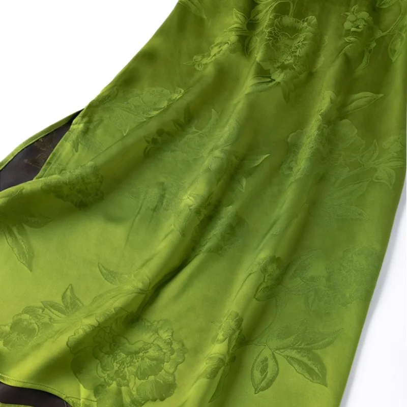 تنورة Birdtree 100% من حرير التوت الأخضر، فساتين مستقيمة للنساء من قماش الجاكار بخصر مطاطي وفتحة جانبية، صيف 2025 جديد D57211JF