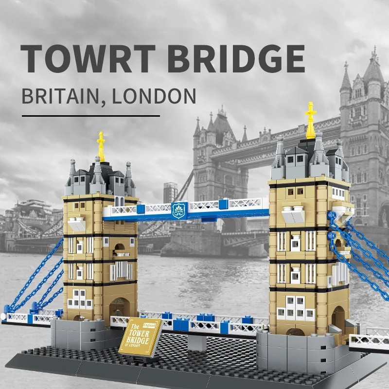 World Famous Architecture Twin Tower Bridge Building Blocks Micro Block Tower Bridge London United Kingdom Building Brick Toy