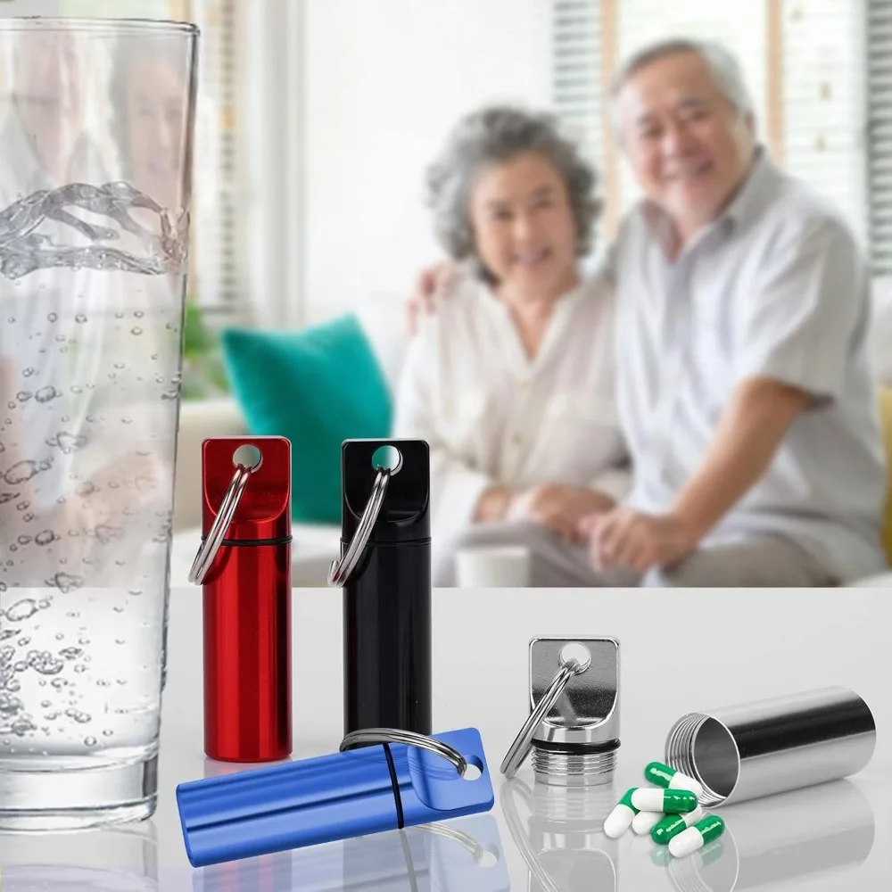 جديد محمول مقاوم للماء الألومنيوم معدن حلقة رئيسية علبة حبوب منع الحمل حاوية منظم كبسولة محكم اللوحي للتخزين على الذهاب #3