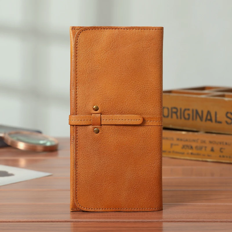 Wallet Men's Leather Long Youth First Layer Real Cowhide Wallet Women's Casual Hand-polished Old Retro Wallet