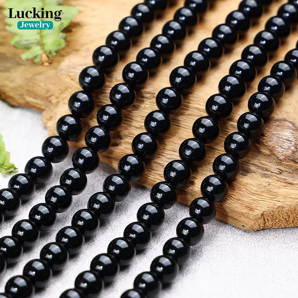 

A+ Black Agate Natural Stone Beads For Jewelry Making Round Onyx Loose Beads 6 8 10 12mm DIY Bracelet Necklace 15inches