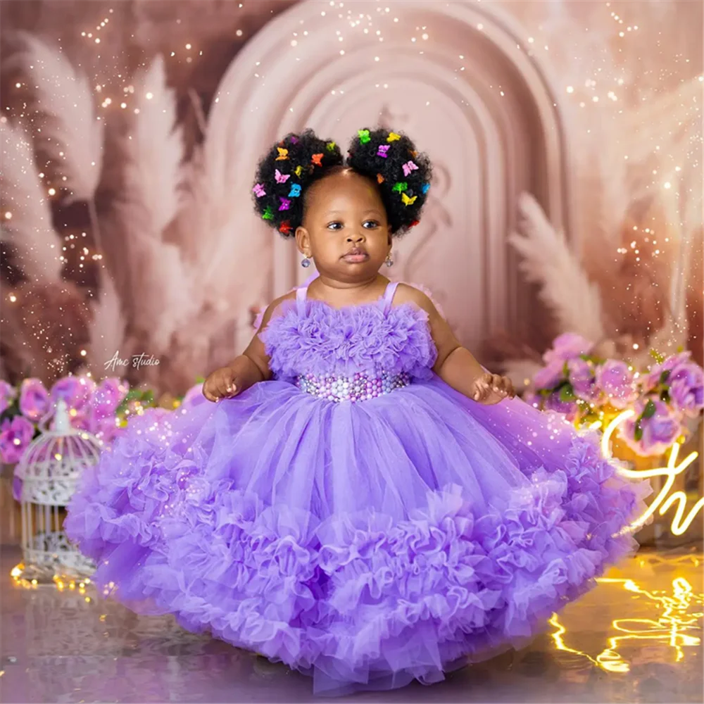 Flower Girl Dresses Luxury Lavender For Wedding Ruffles Floral Toddler Pageant Gowns Tulle Ball Gown Kids Birthday Dress