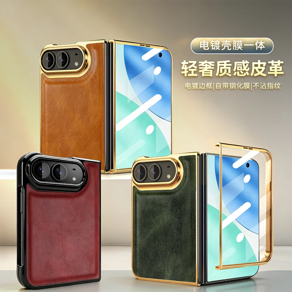 For Case iPhone Duo Fold Cases Oil Wax Luxury Genuine Leather Cover for iPhone Duo Phone Shell Capa