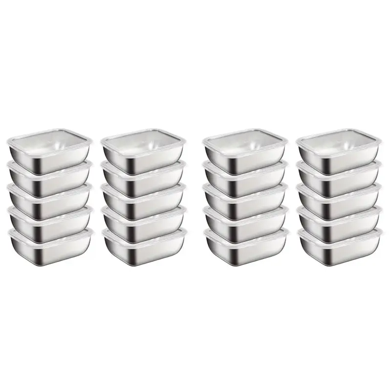 

【Electronic-Accessories】20Pcs Stainless Steel Food Storage Containers With Flip-Top Lids Reusable Fridge Organizers For Kitchen