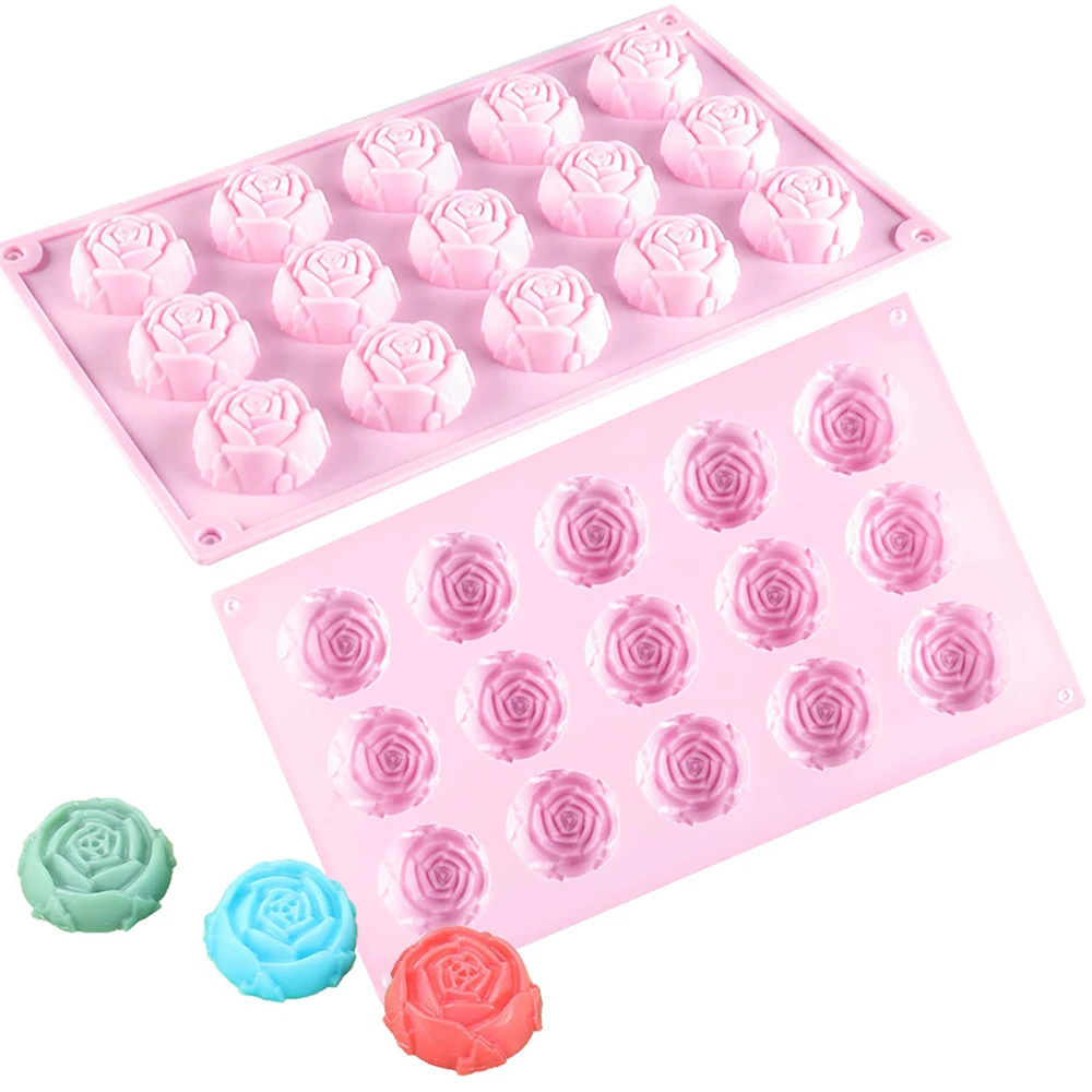 15 Hole Rose Silicone Mousse Cake Mold Ice Cream Chocolate Mould DIY Cupcake Candy Pudding Tray Valentine's Day Baking Accessory