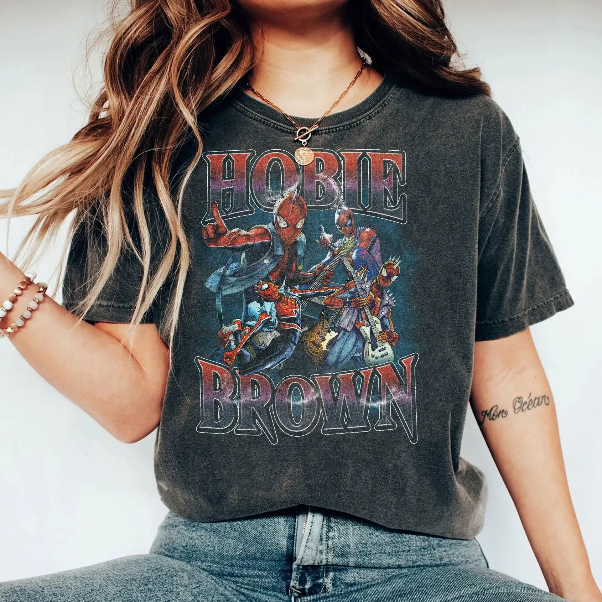 Camiseta Retro Hobie Brown Spider Punk Vintage Spider-Man a través del Spider-Verse camiseta Marvel Comics Mcu Fan camiseta regalo de cumpleaños