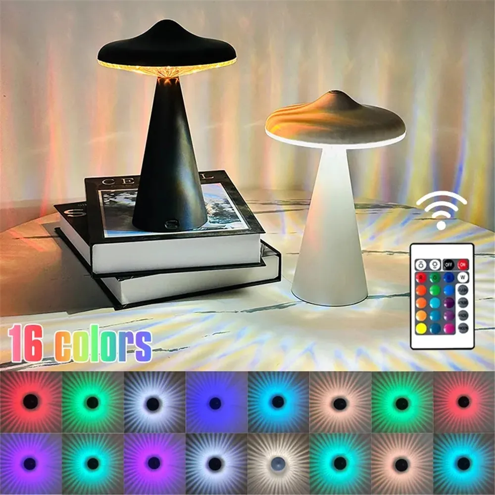 

UFO Mushroom Lamp Adjustable Brightness Rechargeable LED Touch Table Lamp Retro Bar Home Atmosphere Decoration Night Lights