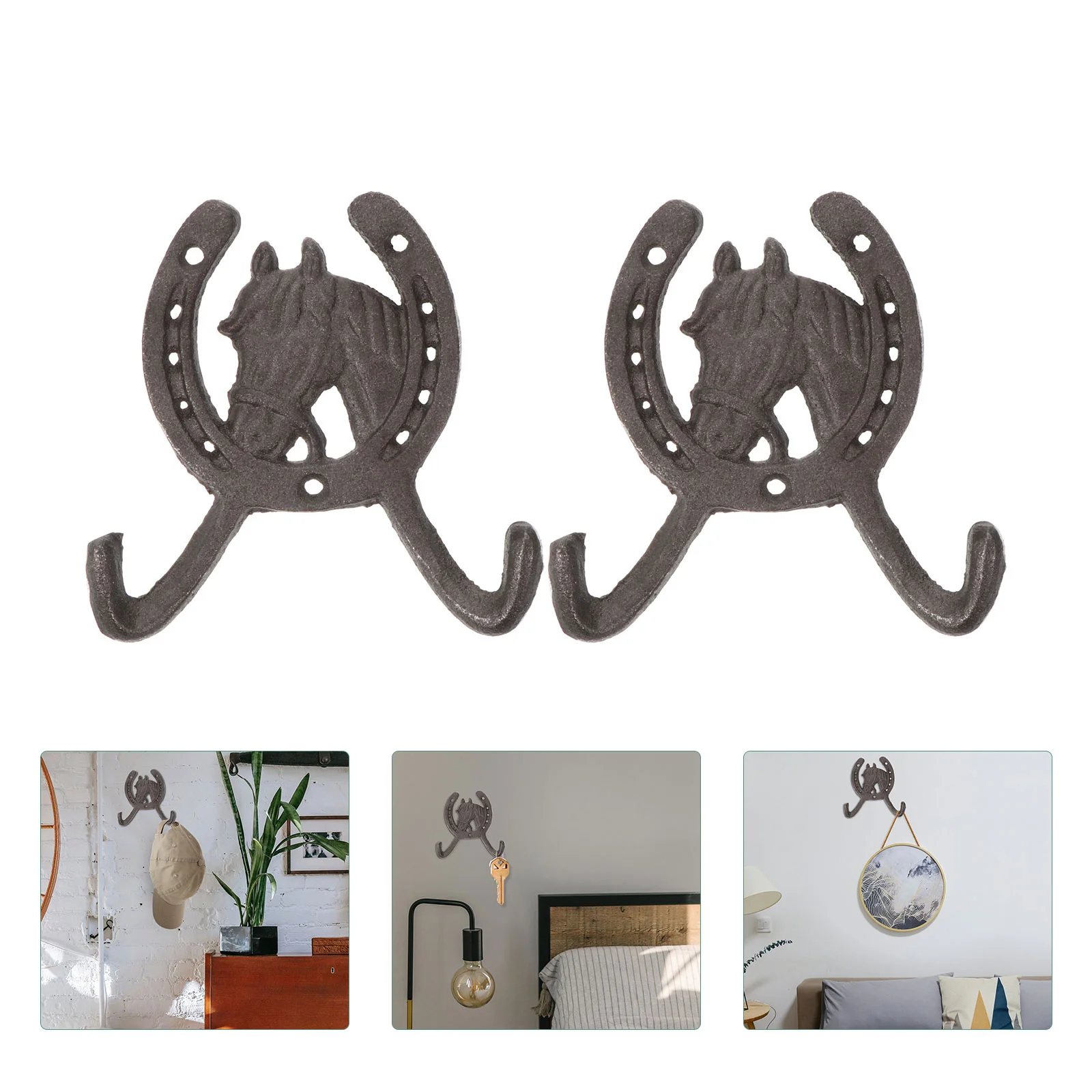 2 Pcs Horse Head Hoof Double Hook Creative Iron Wall-mounted Hooks Coat Retro Cast Bride Crochet