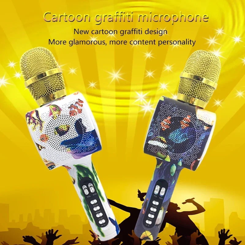 Portable Wireless Karaoke Bluetooth Microphone with LED Light Wireless Microphone Professional Speaker KTV Handheld Cartoon Mic